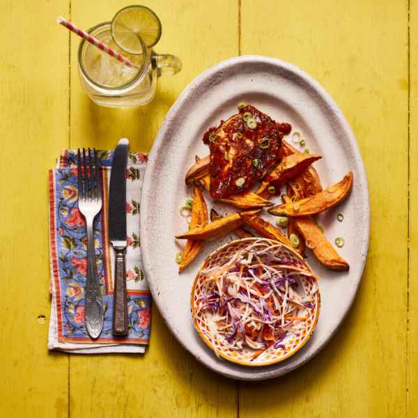 Glazed Jerk-Spiced Chicken Breast With Sweet Potato Wedges